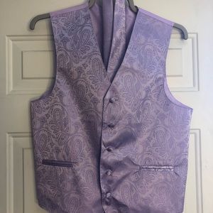 Men’s Formal 2-Piece Vest and Tie Set, Small Lilac Paisley